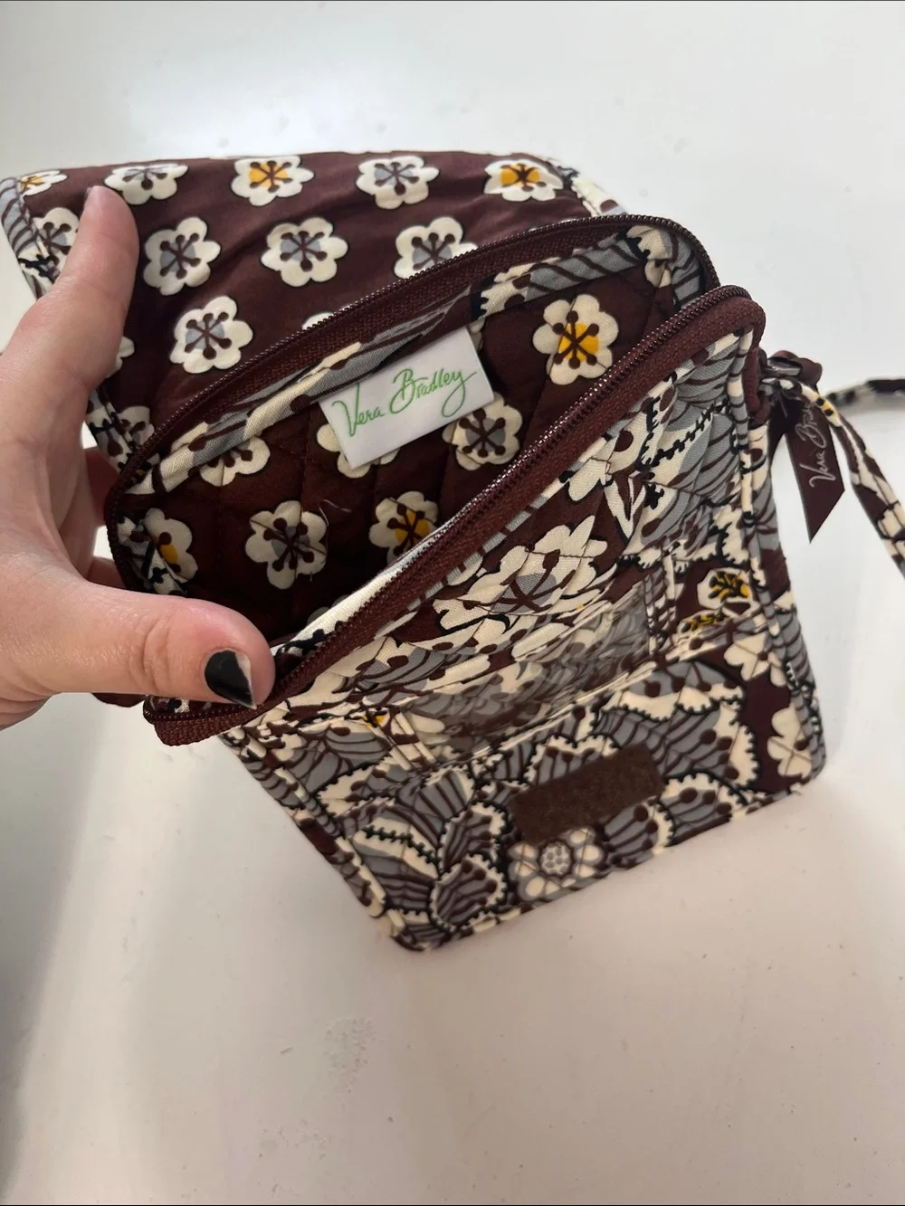 Vera Bradley Mini Hipster Slate Blooms Brown Blue Floral Bag with Wallet NWT